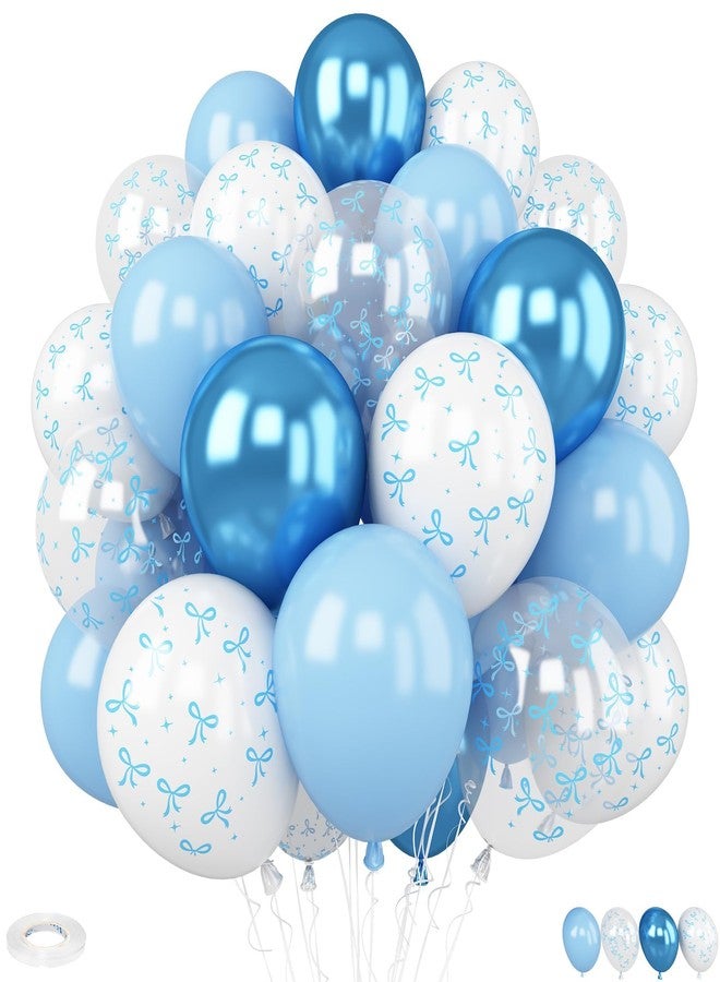Vibzox Blue Bow Balloons, 30 Pcs 12inch Blue White Balloon With Bow Printed Balloons for Bachelorette Girls Theme Birthday Party Bridal Engagement Decorations - Image 1